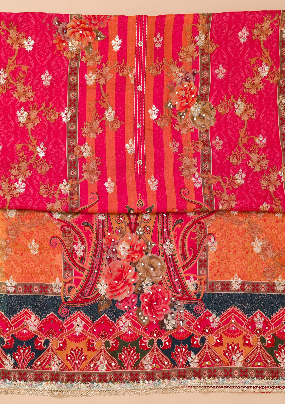 Maroon Printed Georgette Unstitched Salwar Suit