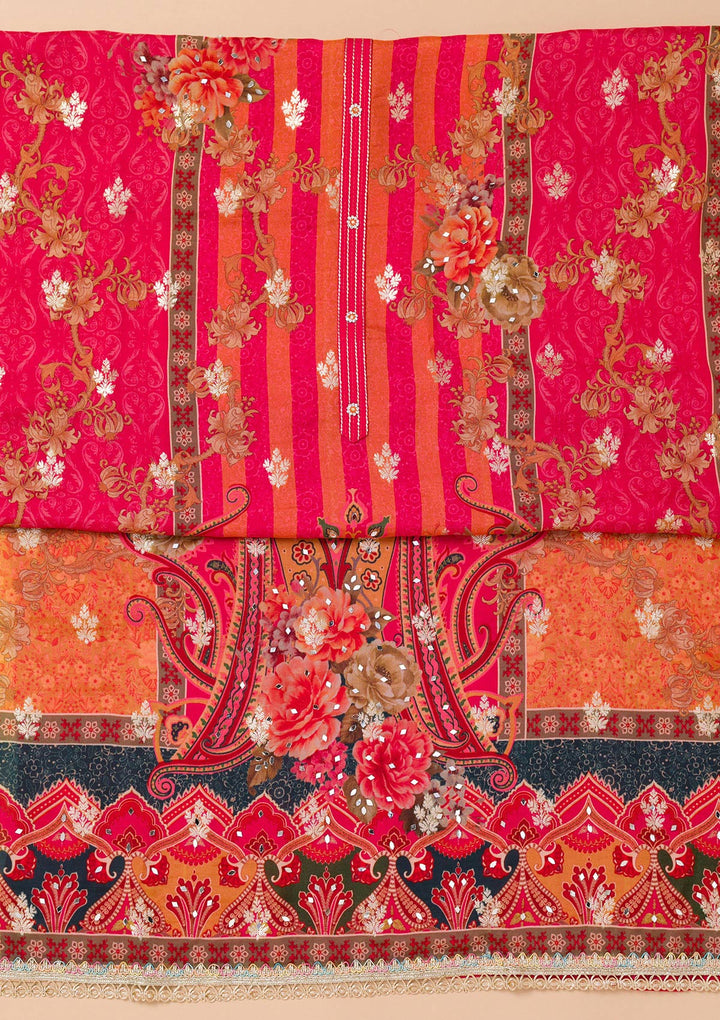 Maroon Printed Georgette Unstitched Salwar Suit