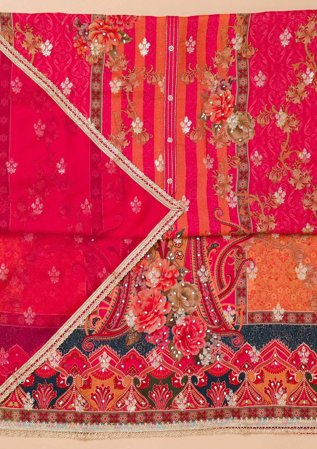 Maroon Printed Georgette Unstitched Salwar Suit