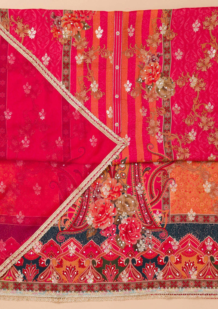 Maroon Printed Georgette Unstitched Salwar Suit