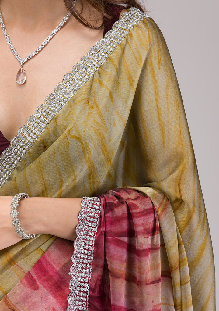 Maroon Printed Semi Crepe Saree