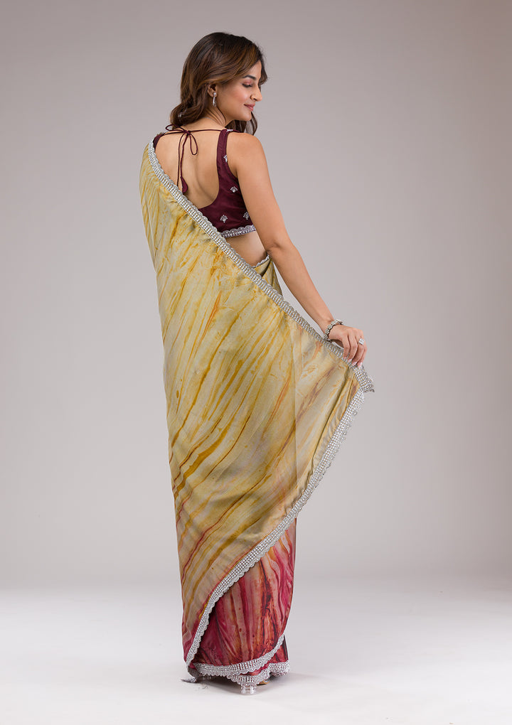 Maroon Printed Semi Crepe Saree
