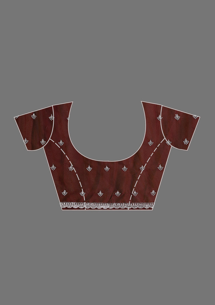 Maroon Printed Semi Crepe Saree