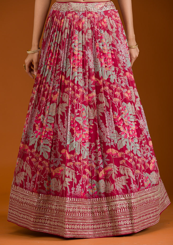 Maroon Printed Georgette Readymade Lehenga