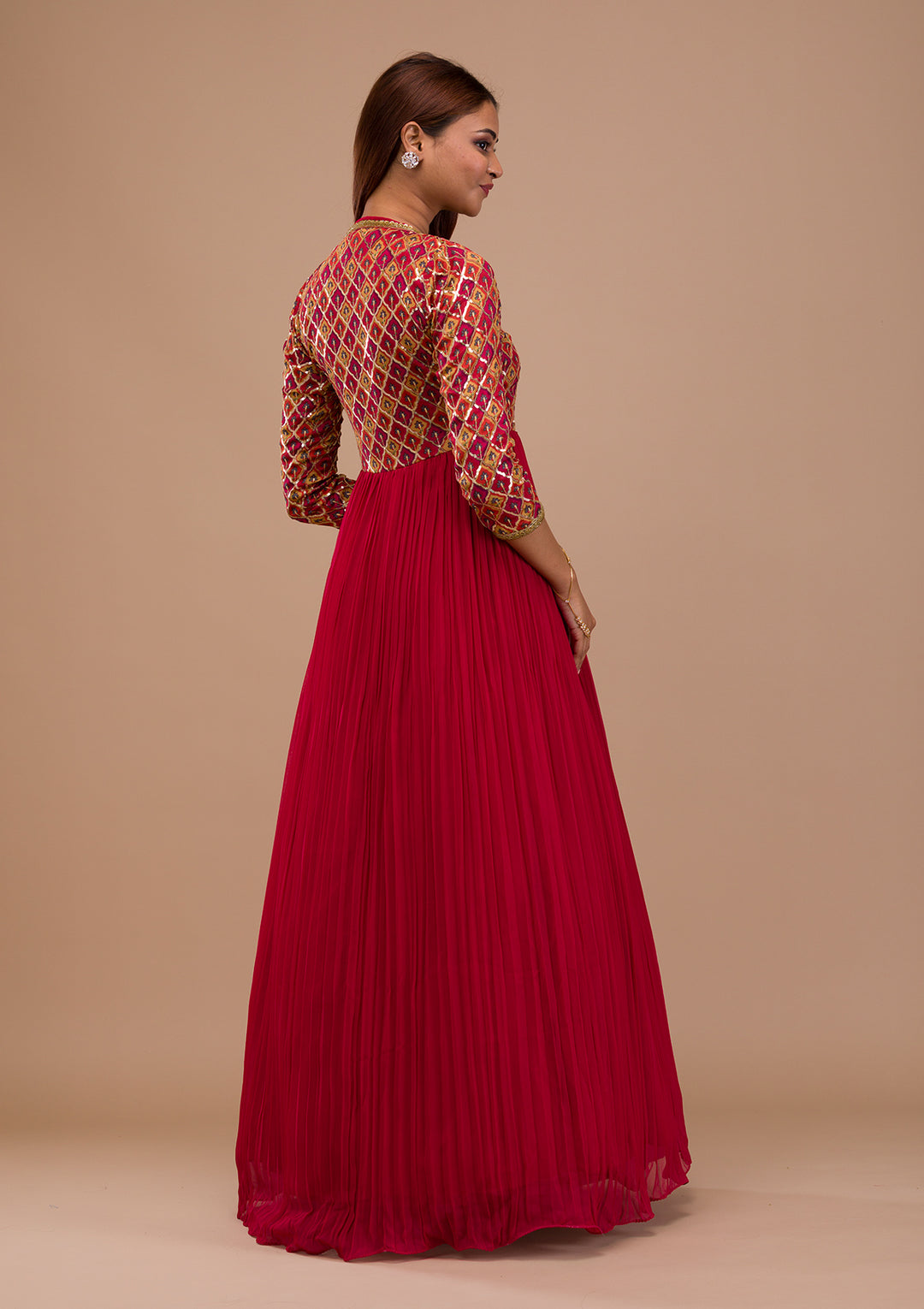 Maroon Sequins Georgette Readymade Anarkali Suit