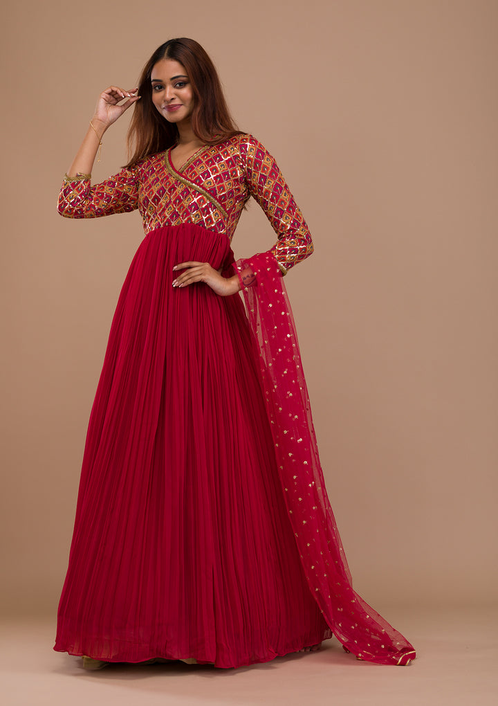 Maroon Sequins Georgette Readymade Anarkali Suit