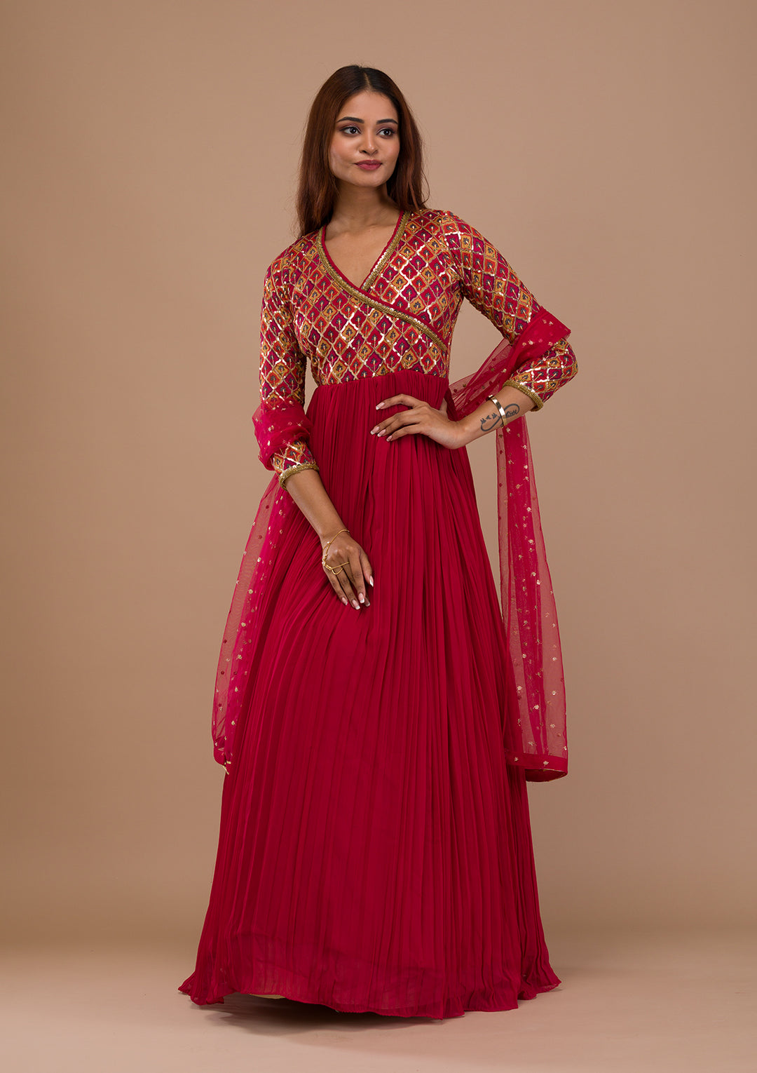 Maroon Sequins Georgette Readymade Anarkali Suit