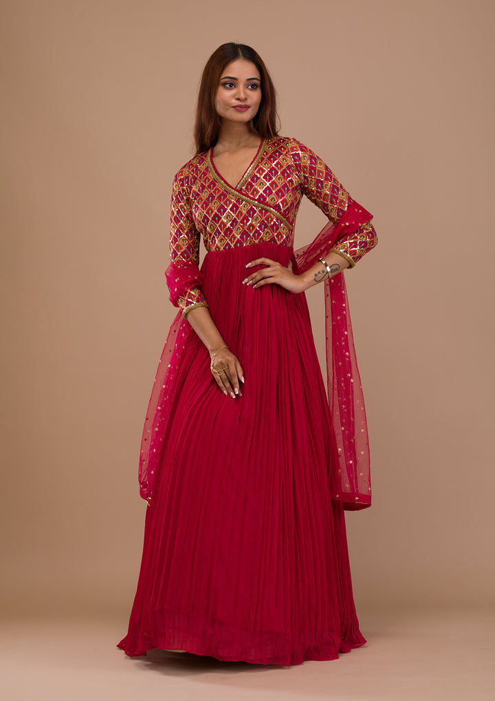 Maroon Sequins Georgette Readymade Anarkali Suit