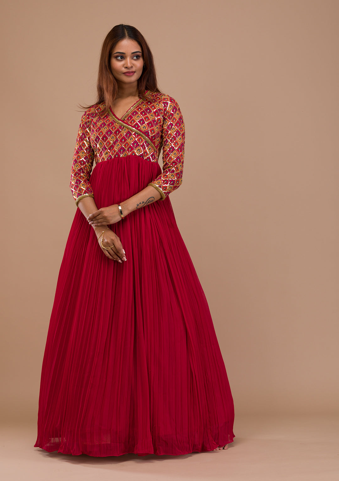 Maroon Sequins Georgette Readymade Anarkali Suit