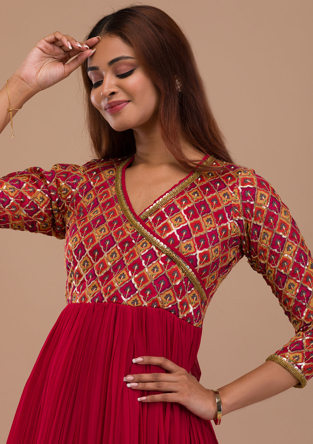 Maroon Sequins Georgette Readymade Anarkali Suit