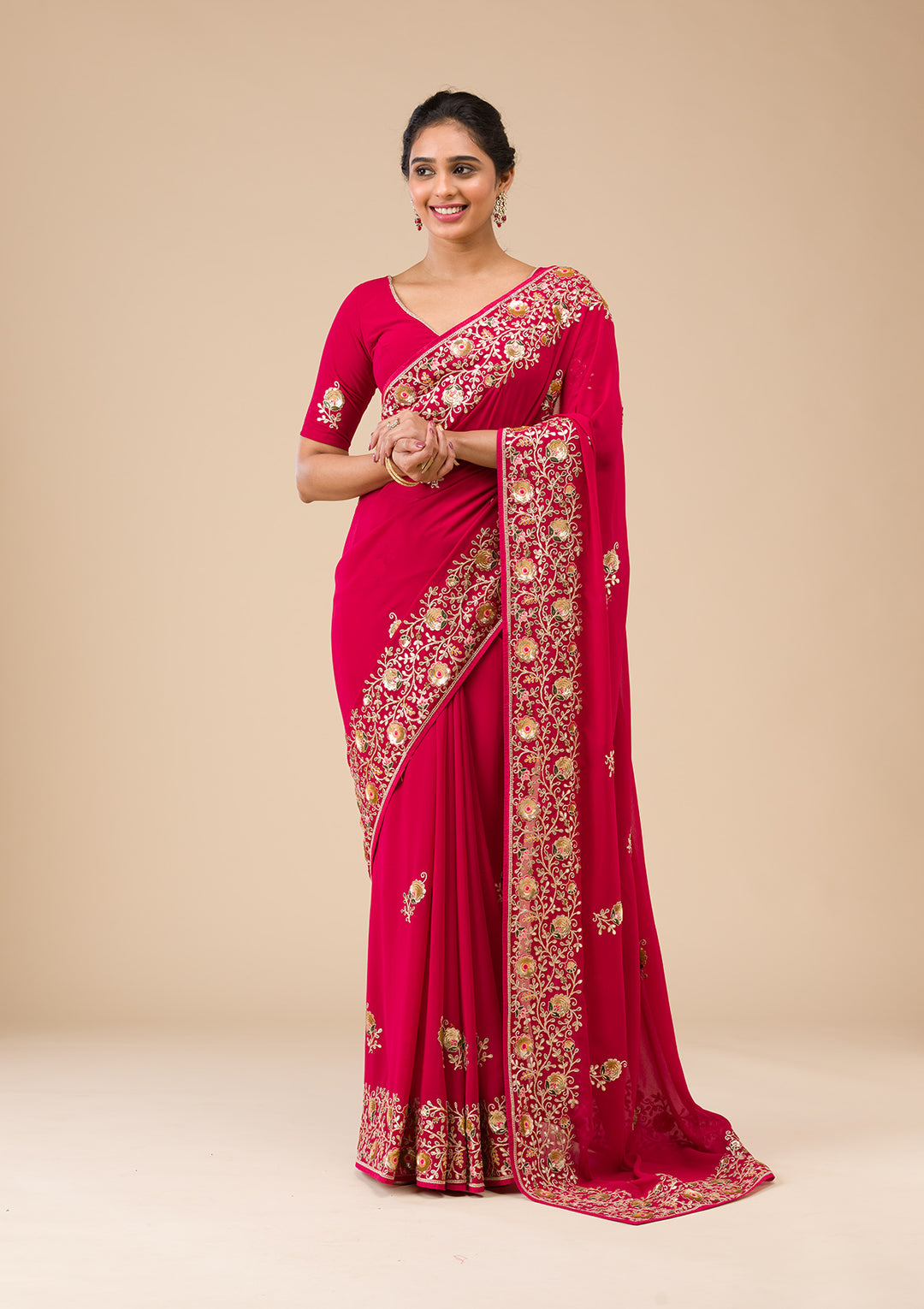Maroon Sequins Georgette Saree