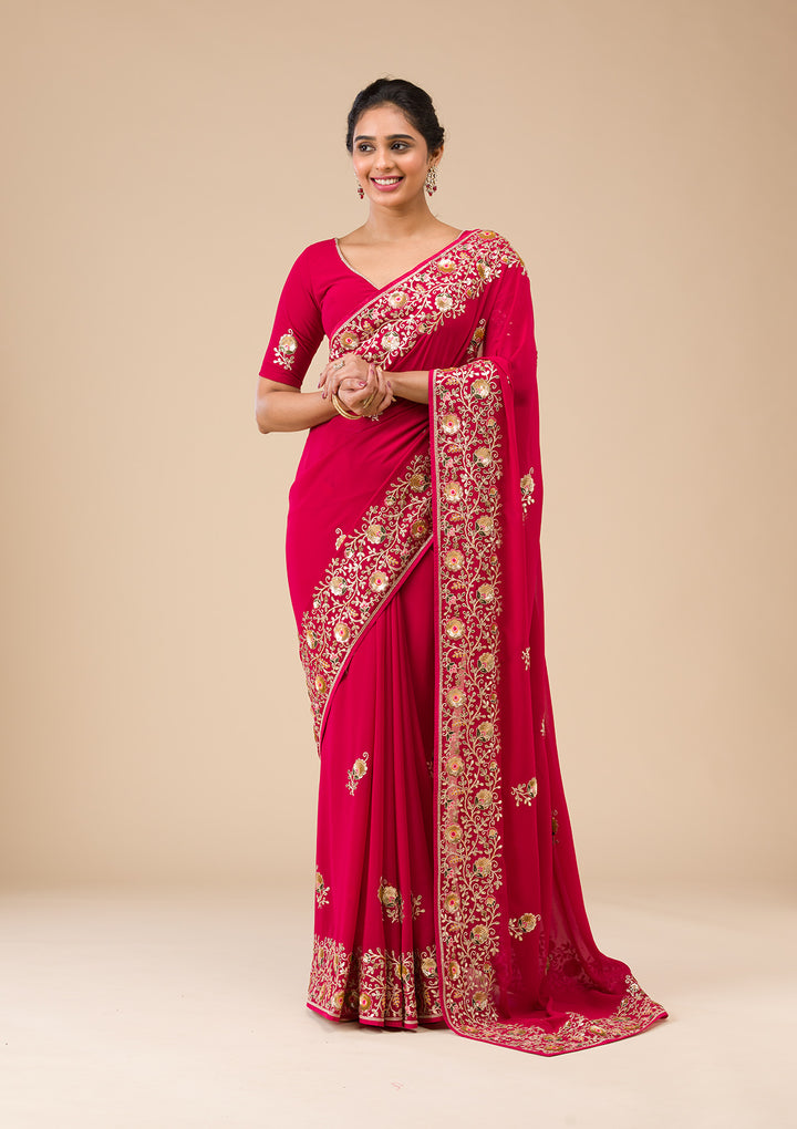 Maroon Sequins Georgette Saree