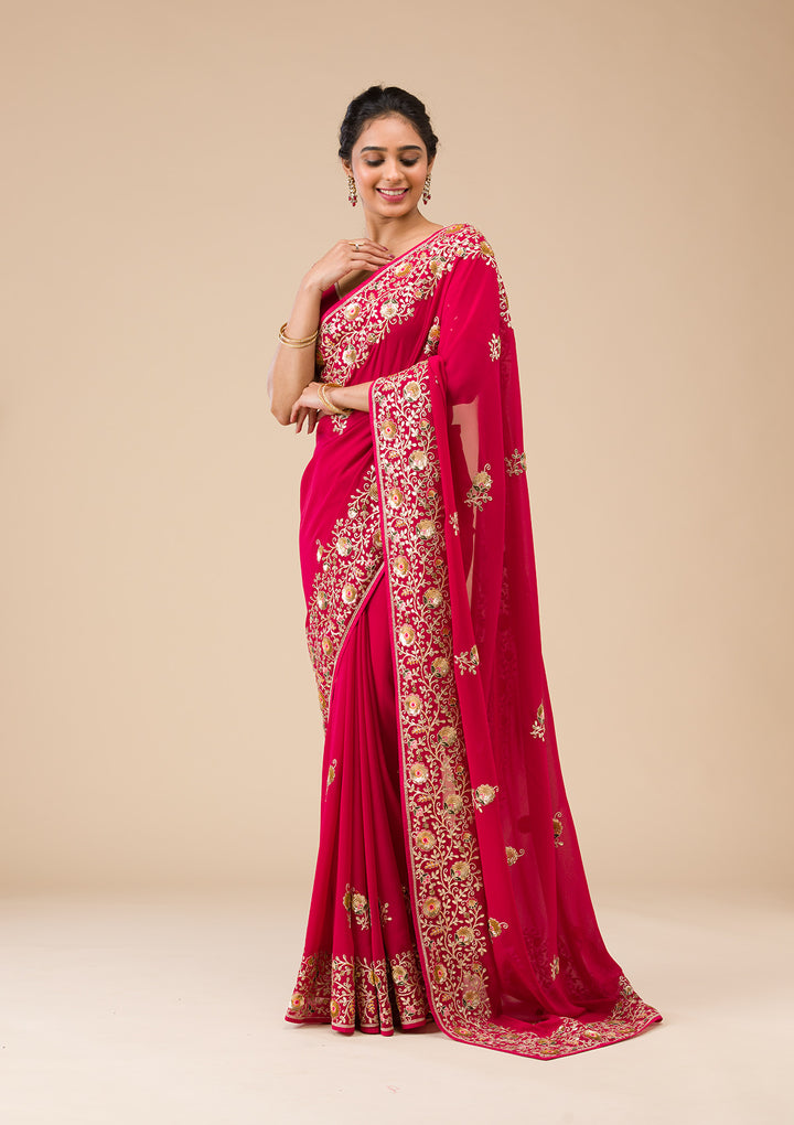 Maroon Sequins Georgette Saree