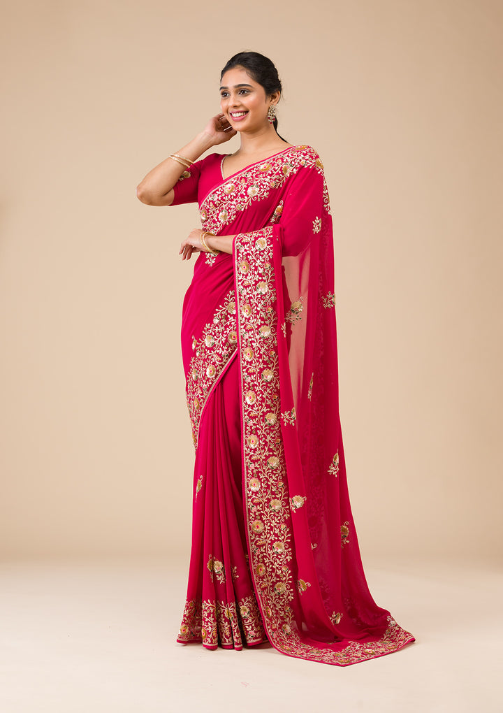 Maroon Sequins Georgette Saree