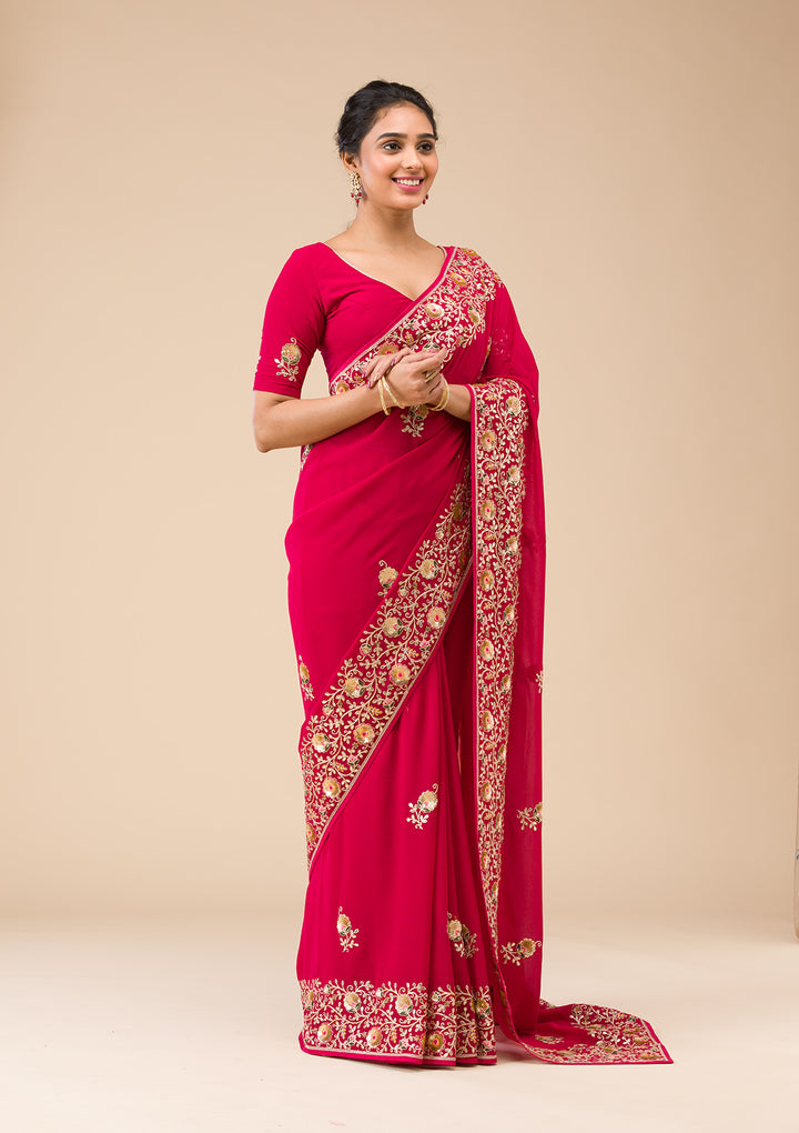 Maroon Sequins Georgette Saree