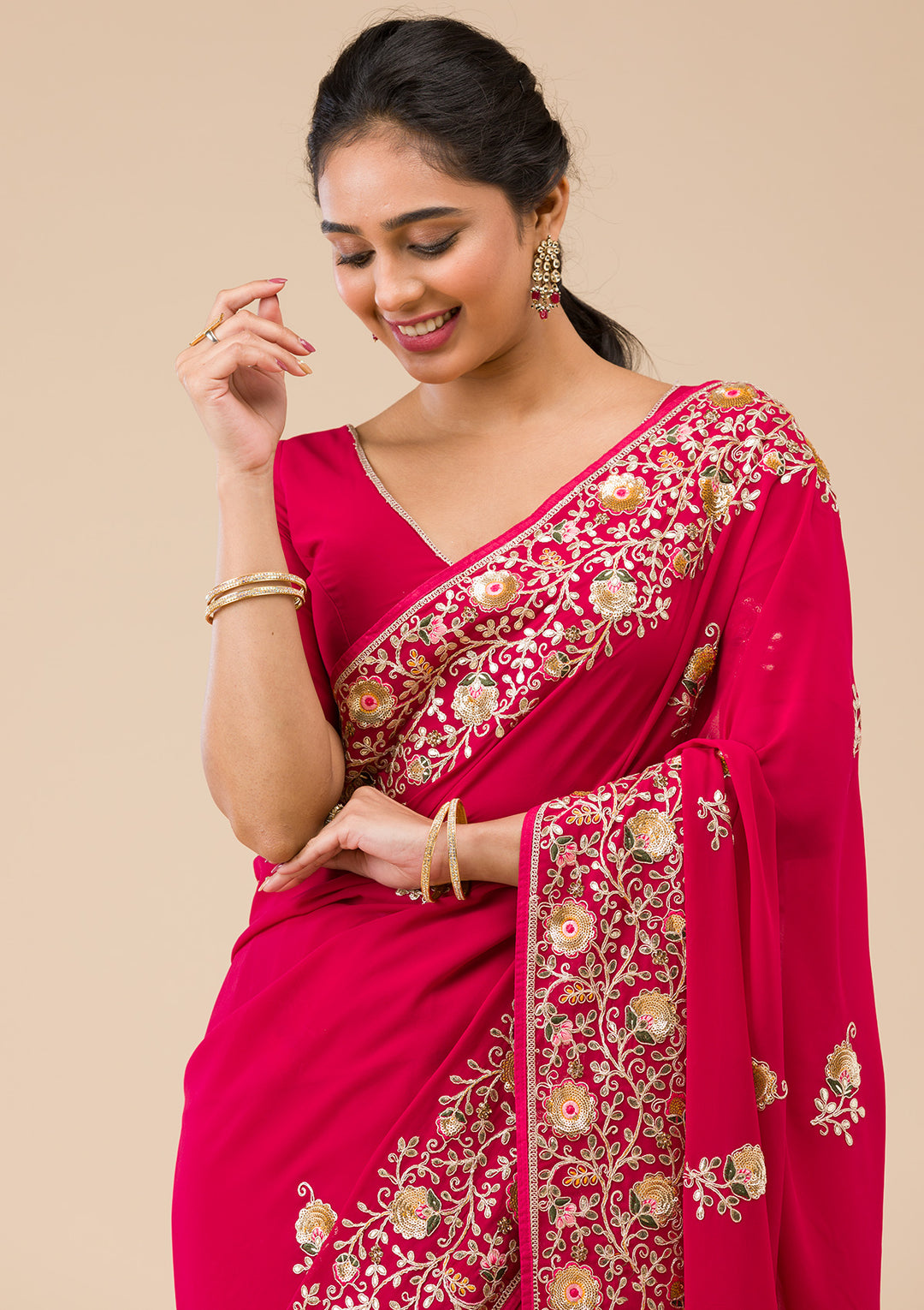 Maroon Sequins Georgette Saree