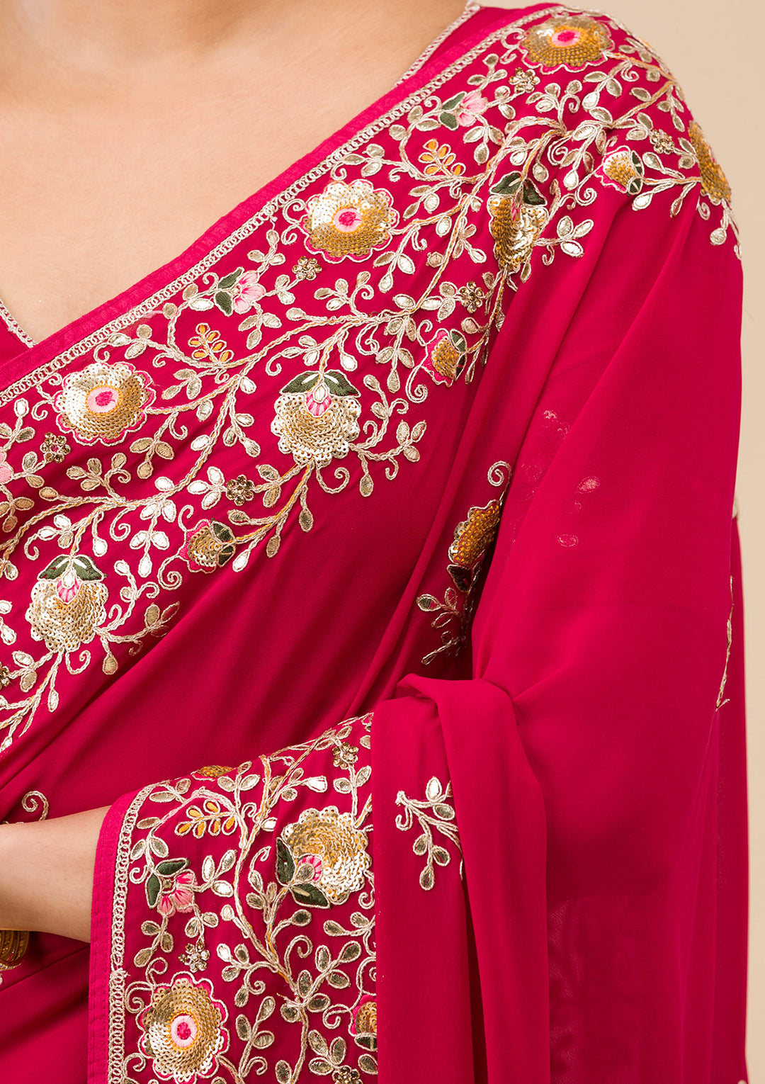 Maroon Sequins Georgette Saree