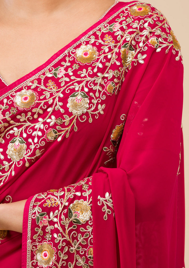 Maroon Sequins Georgette Saree
