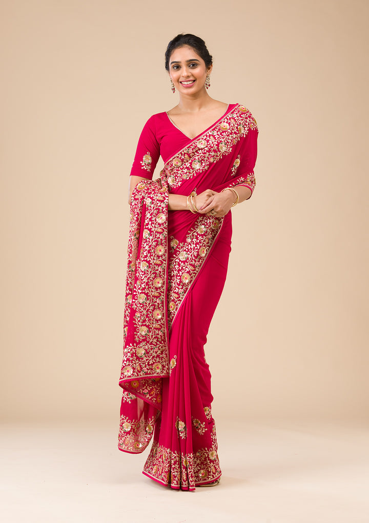 Maroon Sequins Georgette Saree