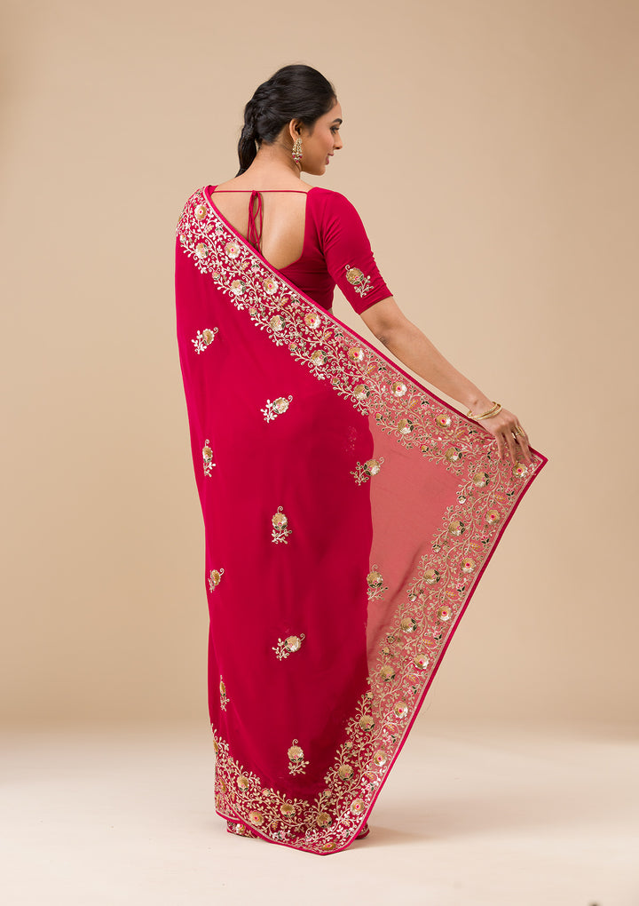 Maroon Sequins Georgette Saree