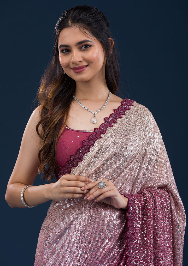 Maroon Sequins Georgette Saree