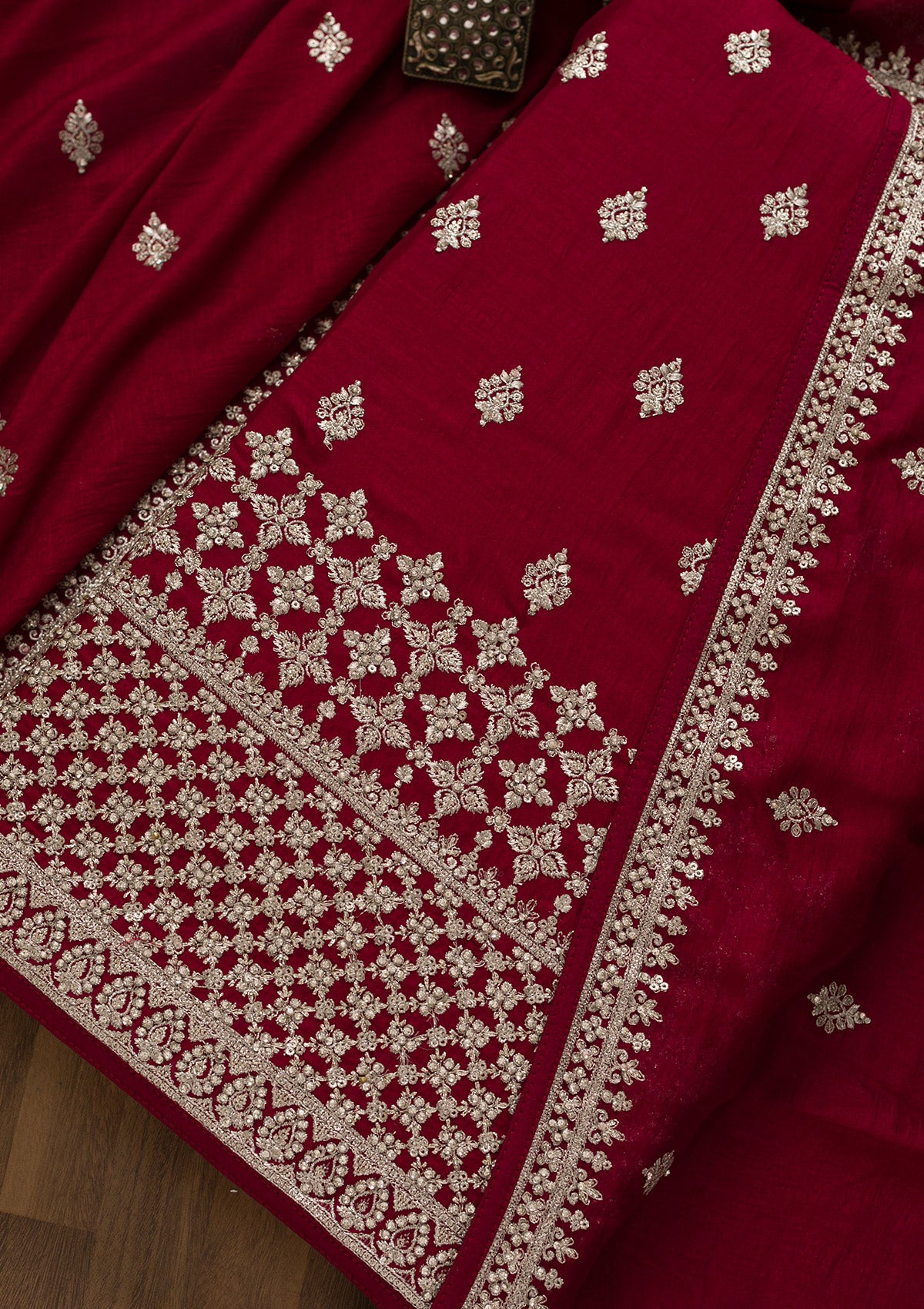 Maroon Zariwork Art Silk Unstitched Salwar Suit