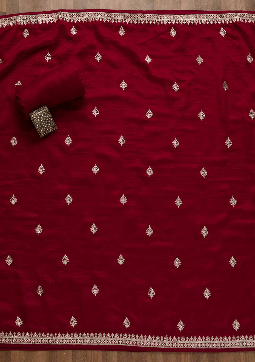 Maroon Zariwork Art Silk Unstitched Salwar Suit