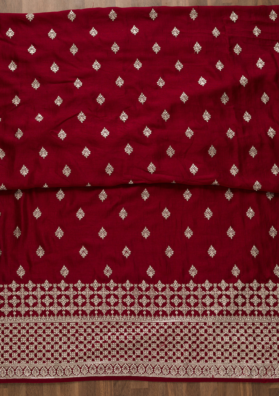 Maroon Zariwork Art Silk Unstitched Salwar Suit