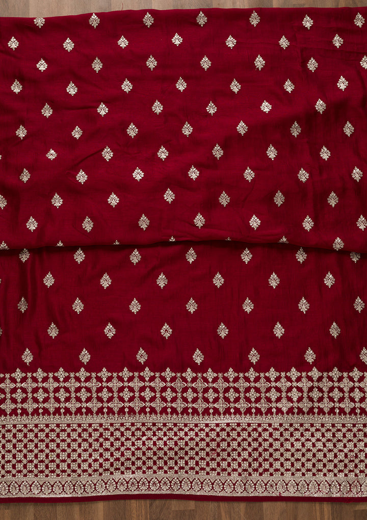 Maroon Zariwork Art Silk Unstitched Salwar Suit