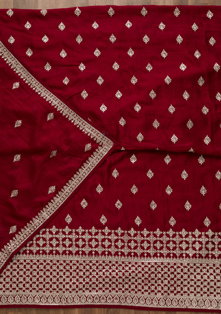 Maroon Zariwork Art Silk Unstitched Salwar Suit