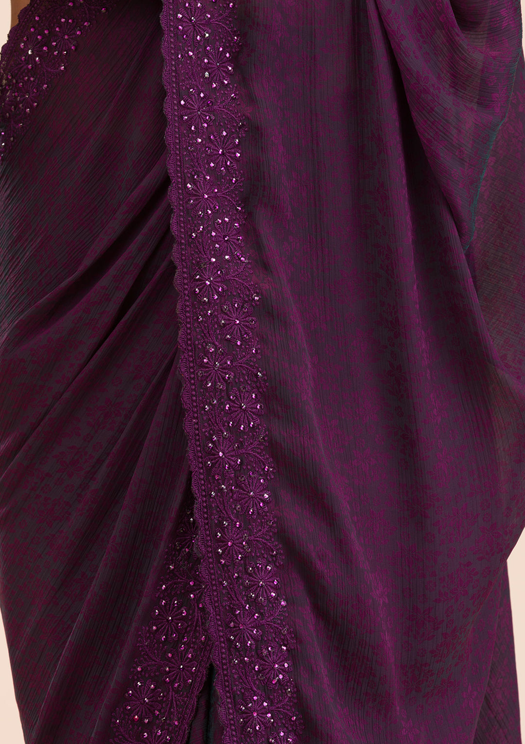 Wine Printed Georgette Saree