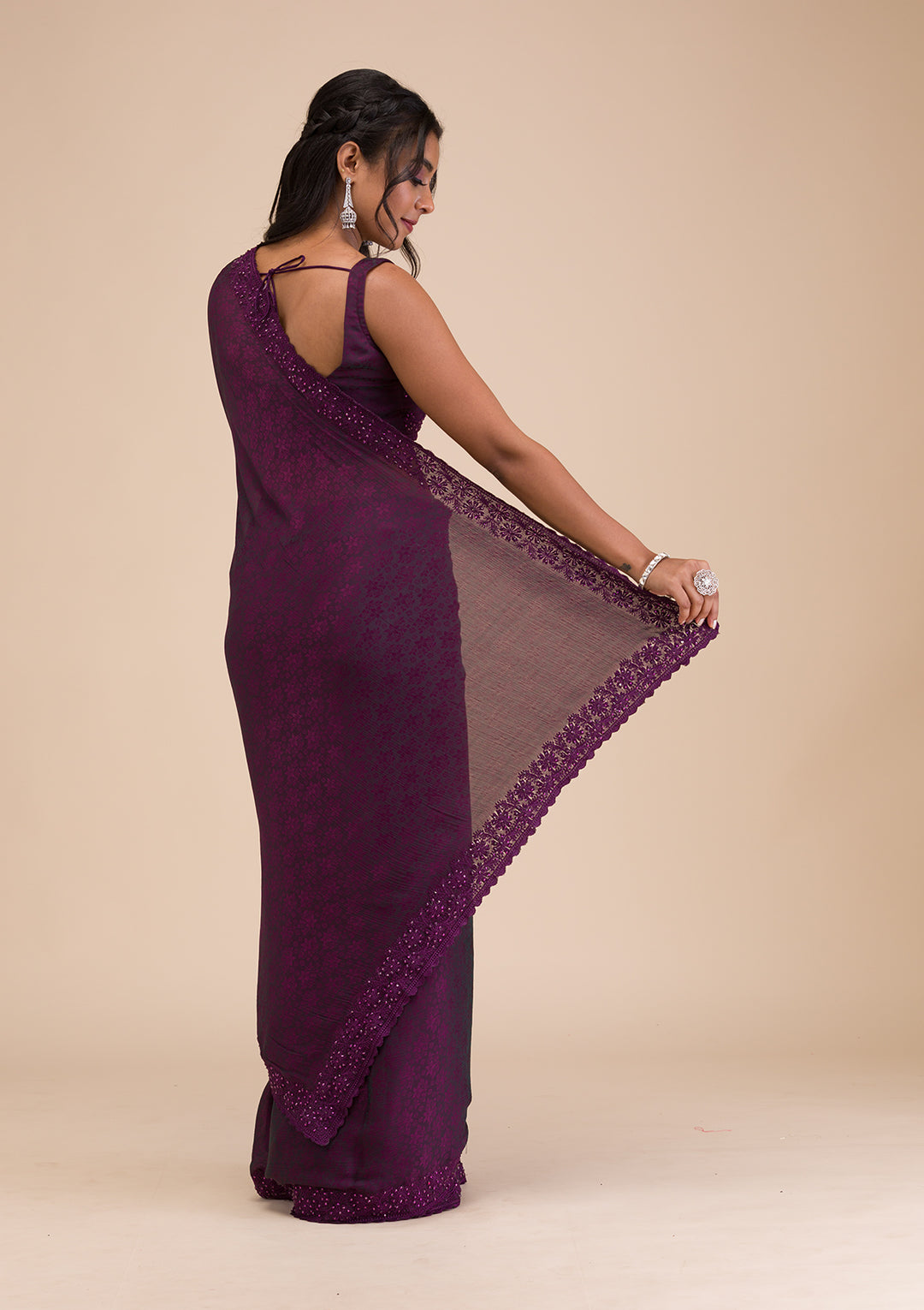 Wine Printed Georgette Saree