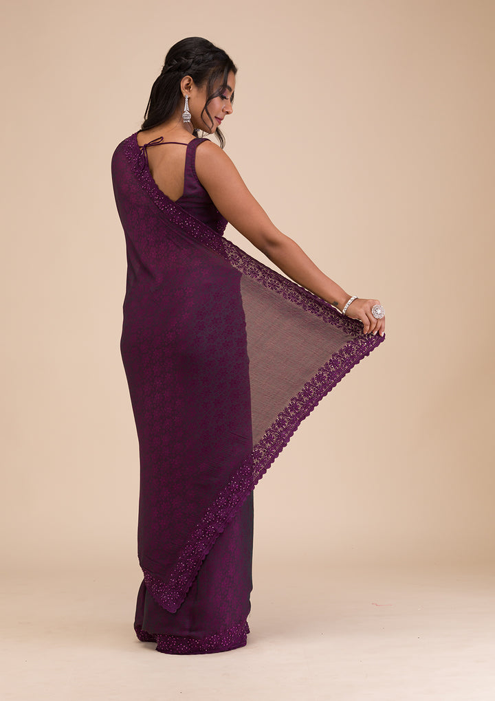 Wine Printed Georgette Saree