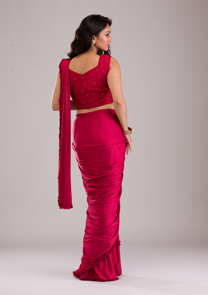 Maroon Stonework Lycra Readymade Saree