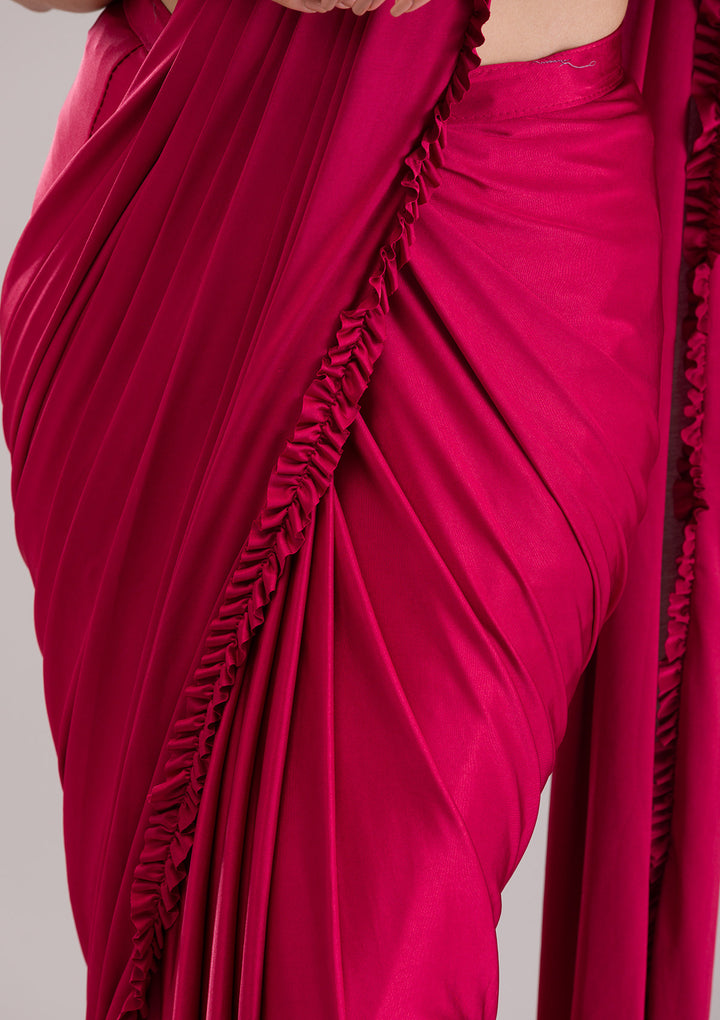 Maroon Stonework Lycra Readymade Saree
