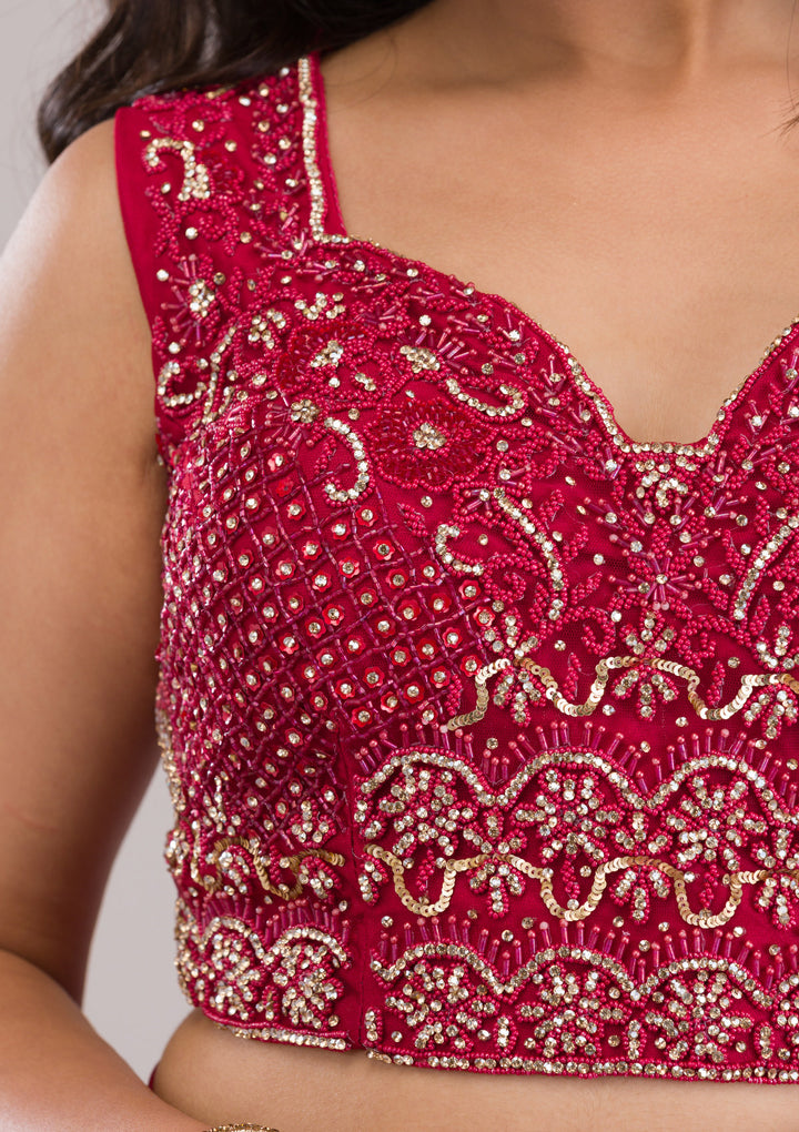 Maroon Stonework Lycra Readymade Saree