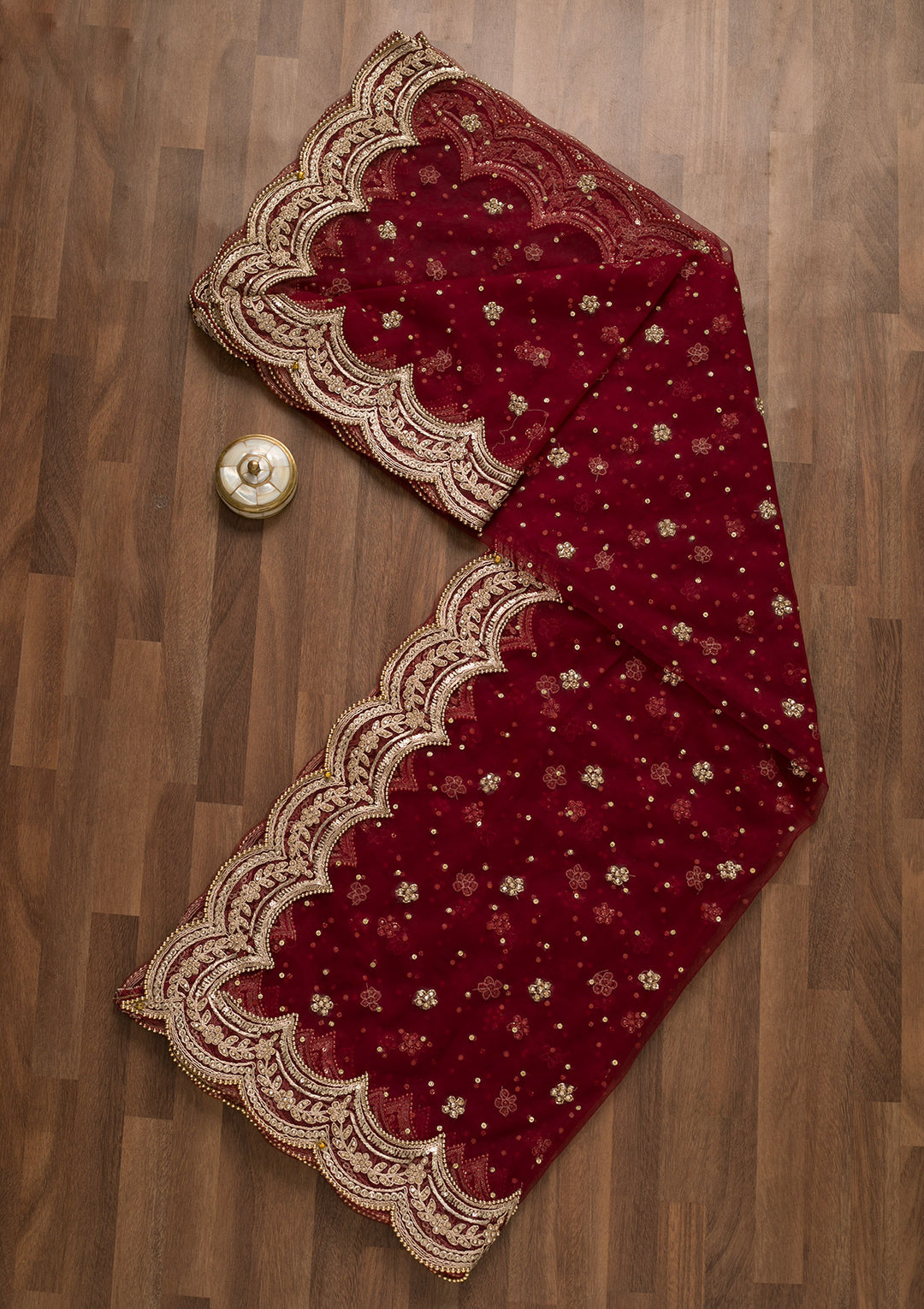 Maroon Stonework Net Dupatta-Koskii