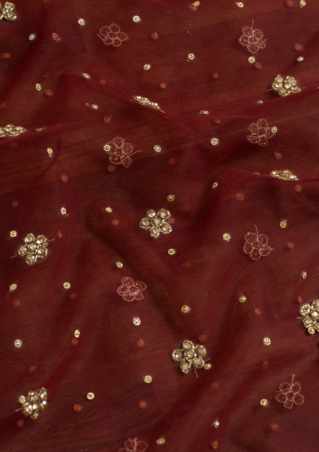 Maroon Stonework Net Dupatta