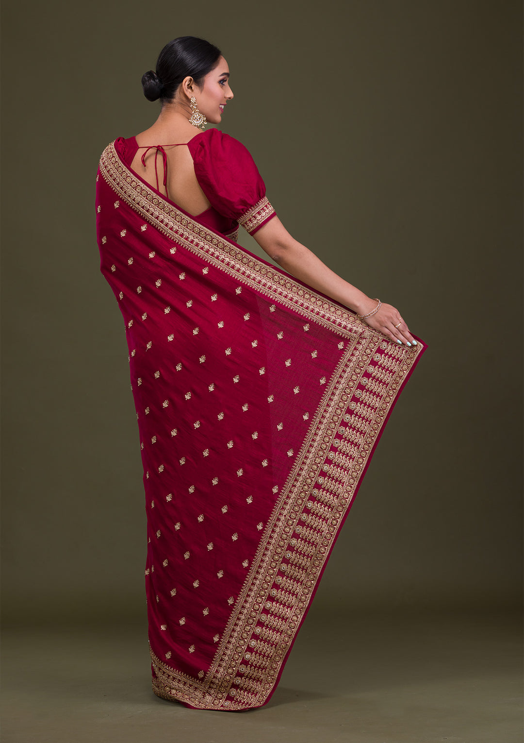 Maroon Stonework Raw Silk Saree