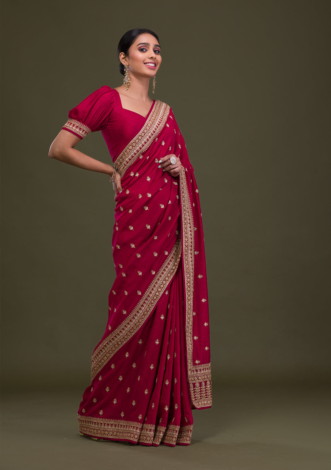 Maroon Stonework Raw Silk Saree