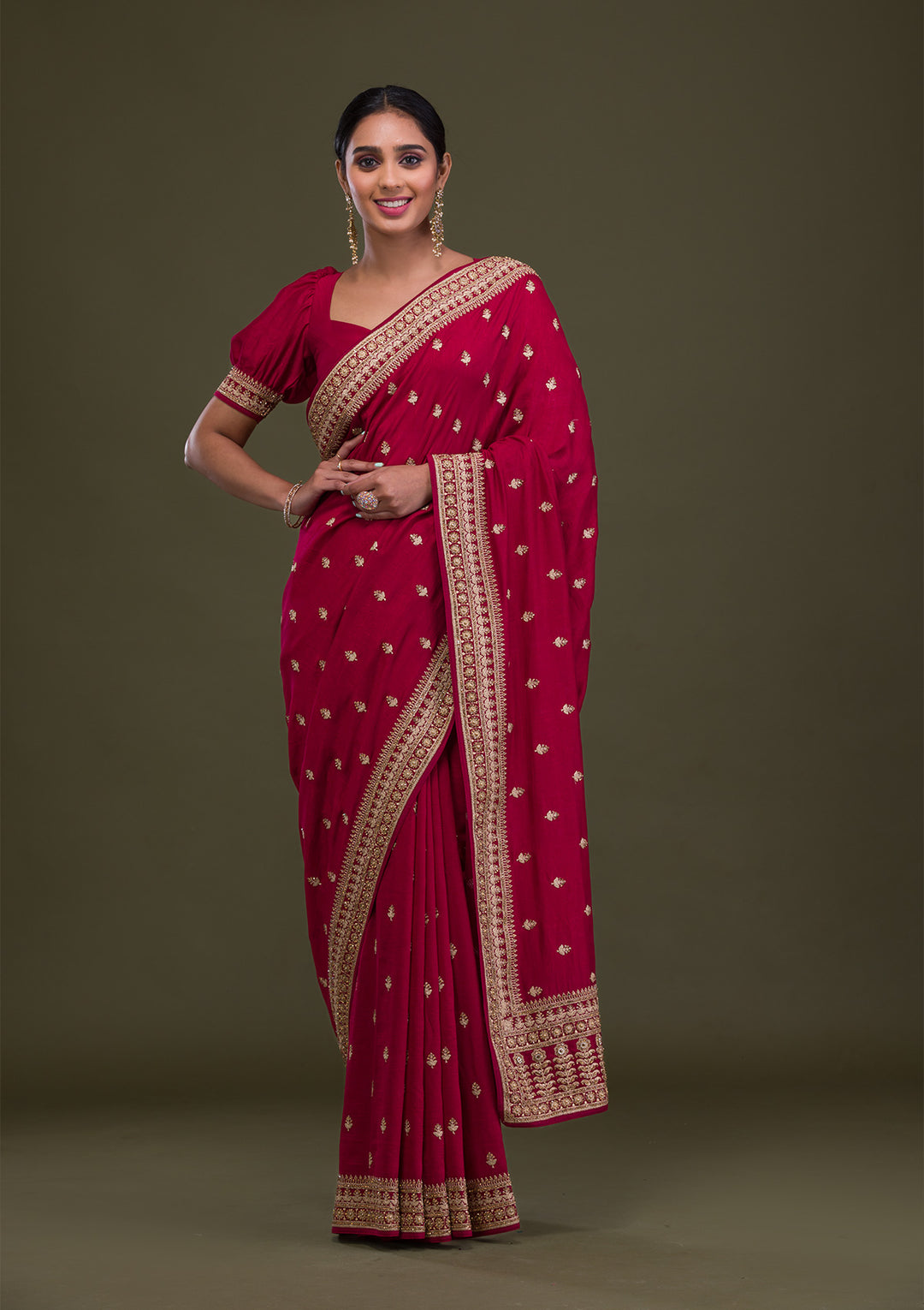 Maroon Stonework Raw Silk Saree