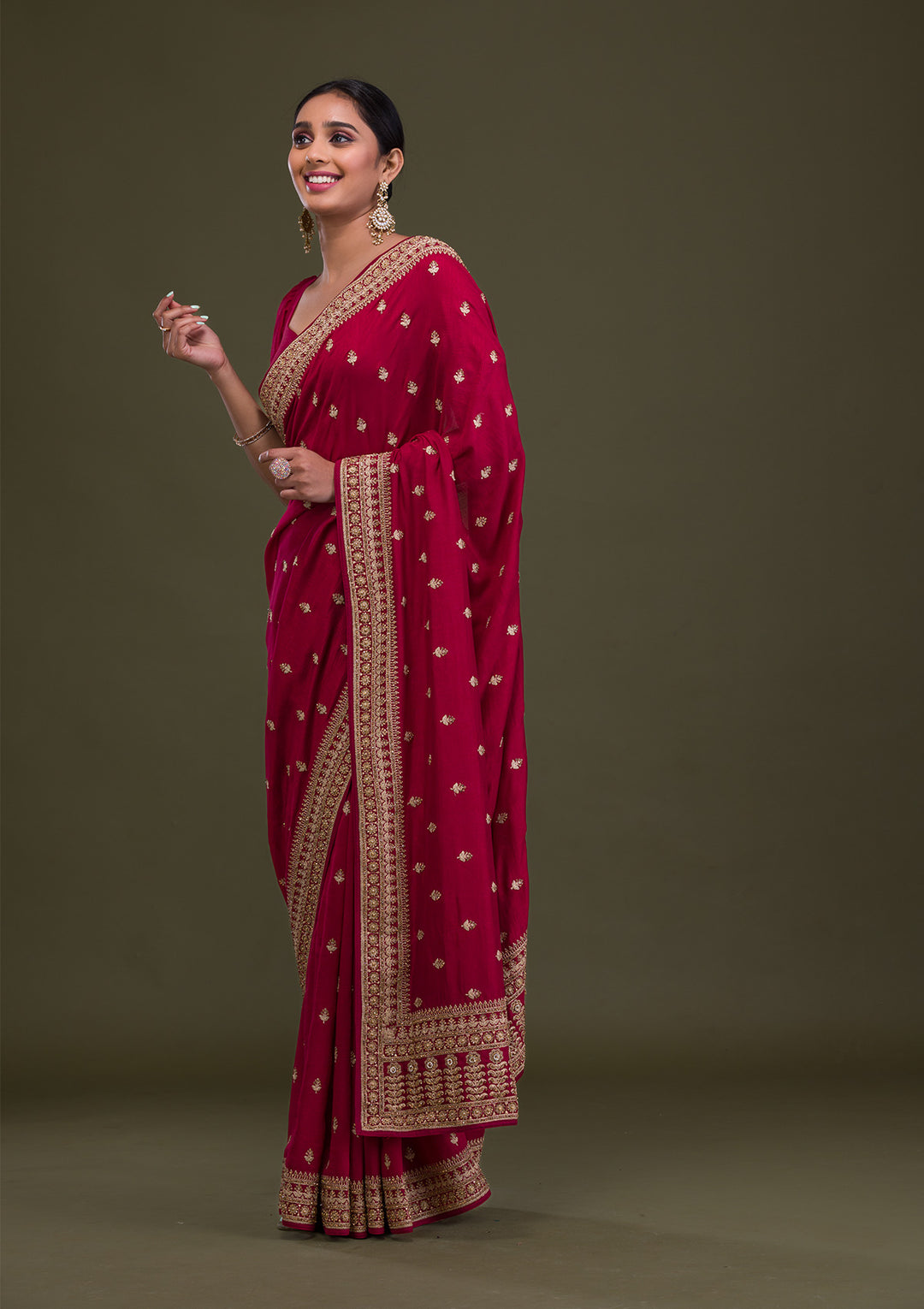 Maroon Stonework Raw Silk Saree