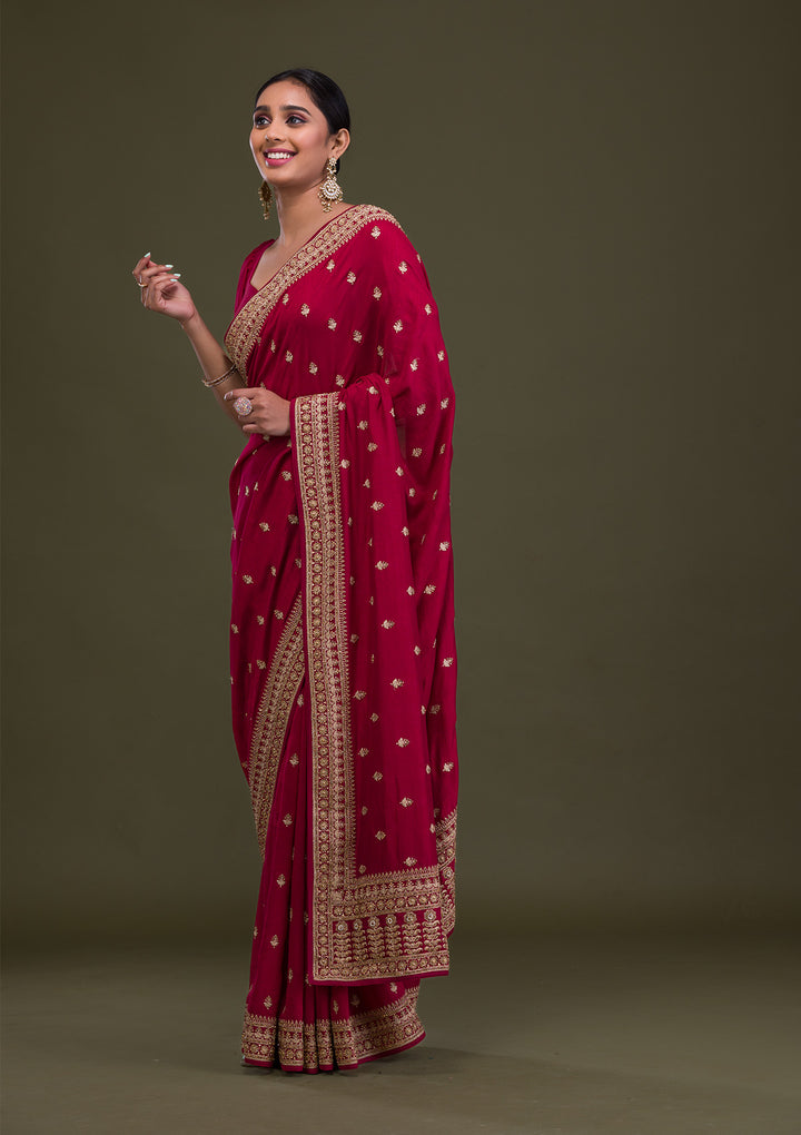 Maroon Stonework Raw Silk Saree