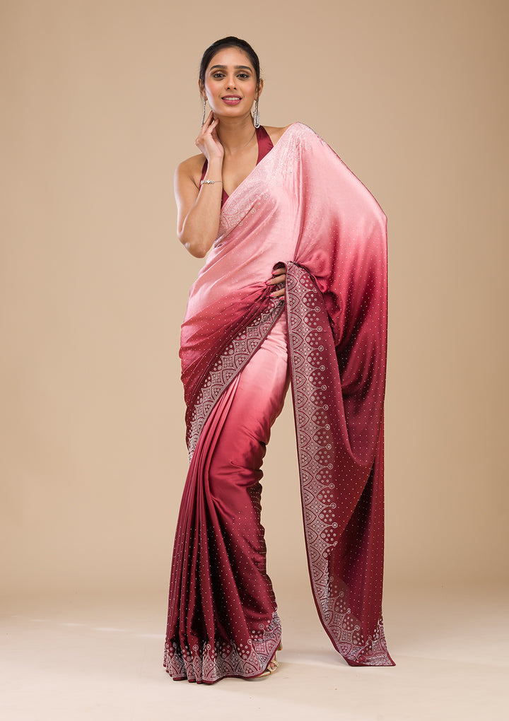 Maroon Stonework Satin Saree