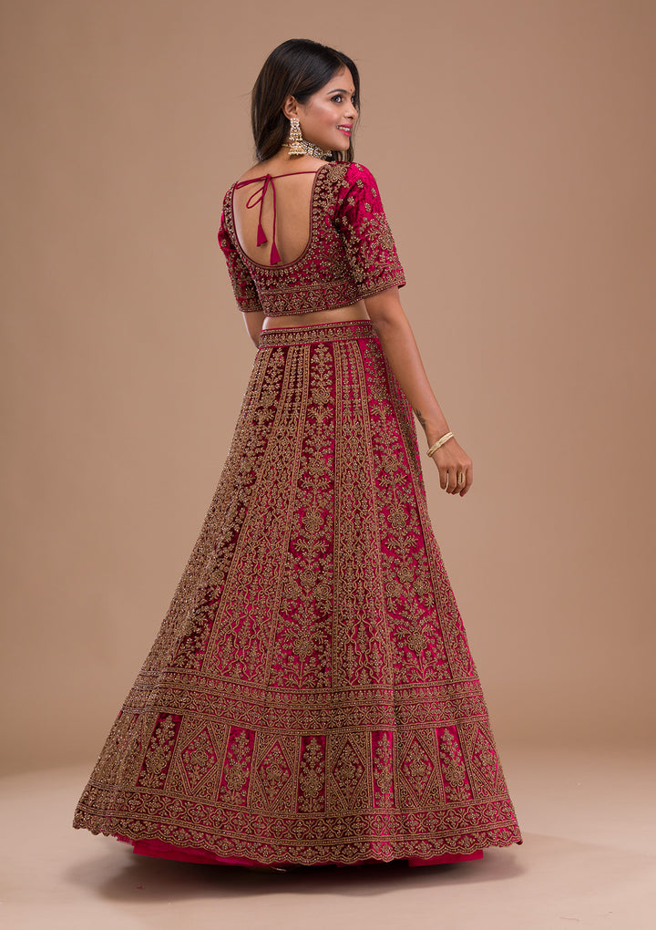 Maroon Stonework Velvet Semi Stitched Lehenga