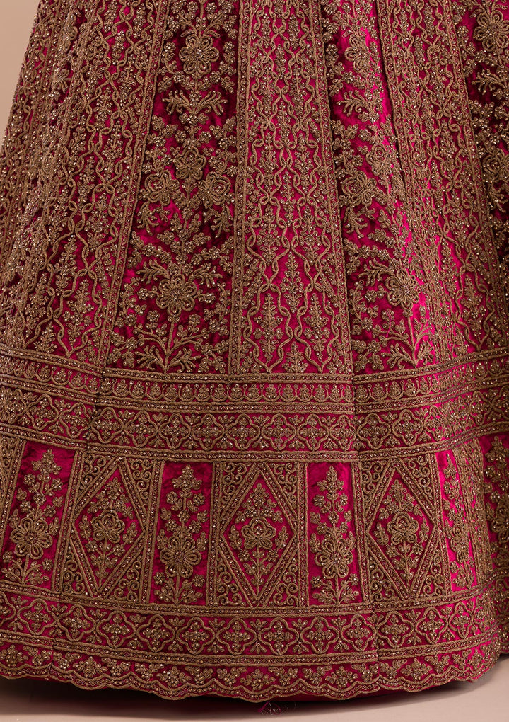 Maroon Stonework Velvet Semi Stitched Lehenga
