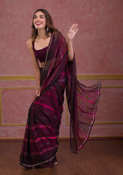 Maroon Swarovski Satin Designer Saree-Koskii