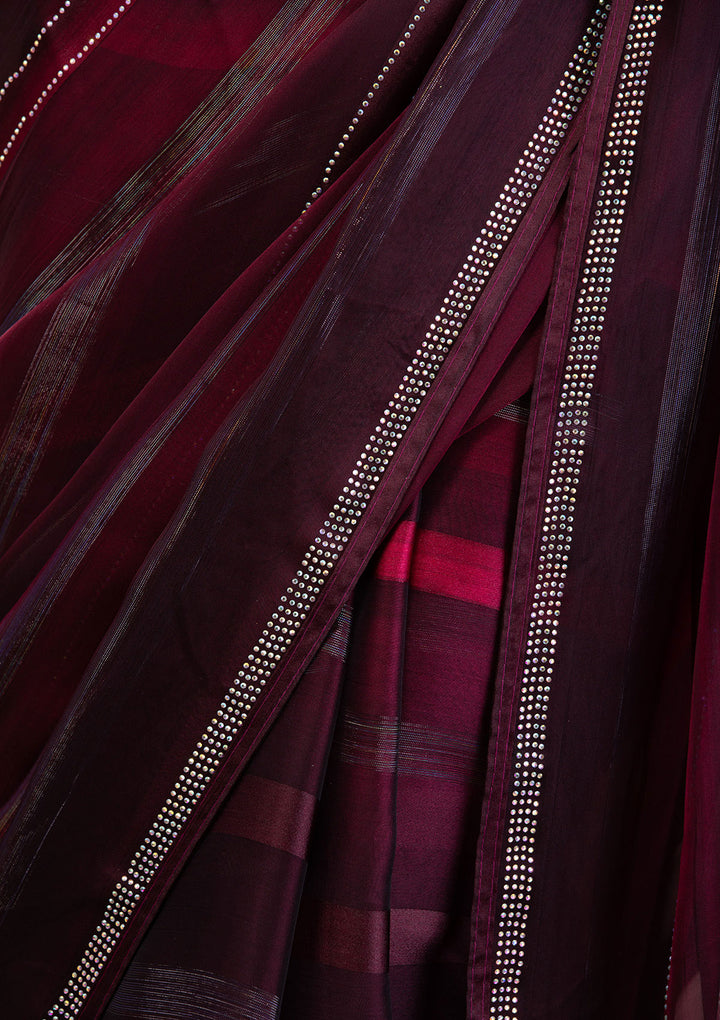 Maroon Swarovski Satin Designer Saree