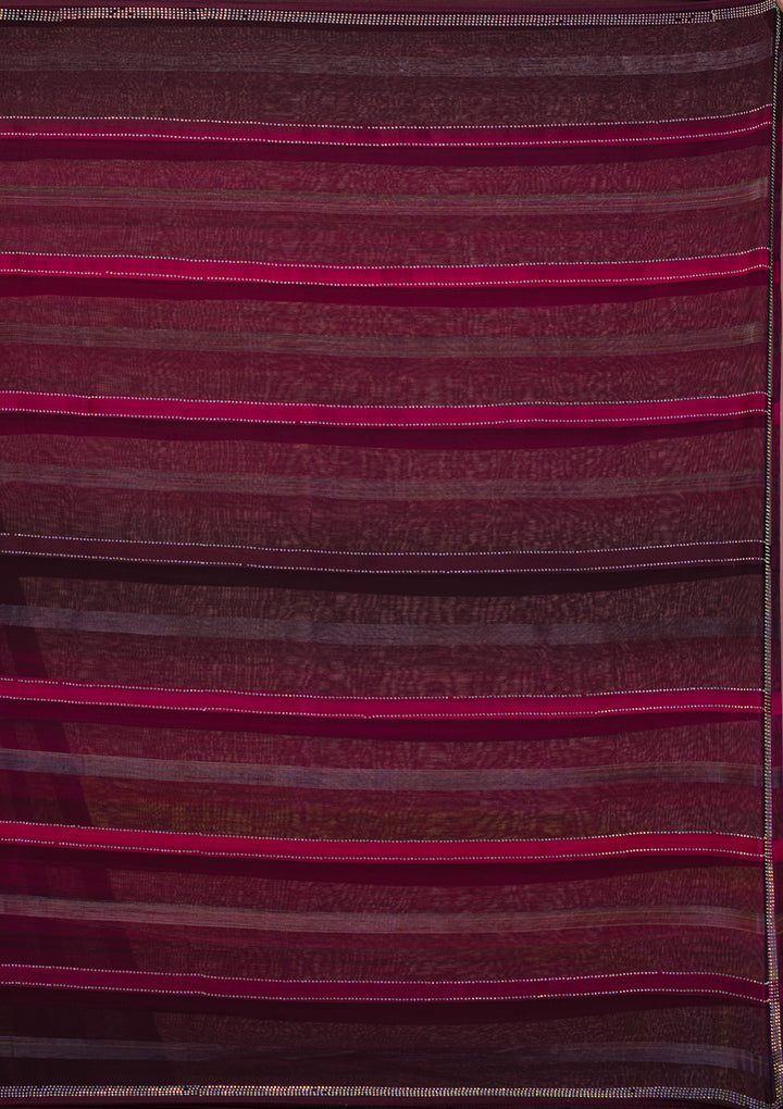 Maroon Swarovski Satin Designer Saree