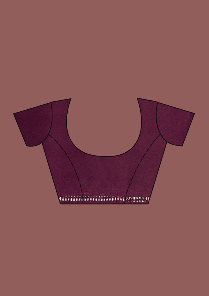 Maroon Swarovski Satin Designer Saree
